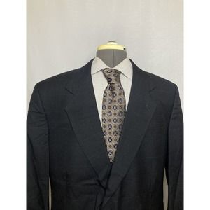 Mens Sport Coat Blazer Suit Jacket 43R 47" Blue Check 2 Button Wool Oscar Renta